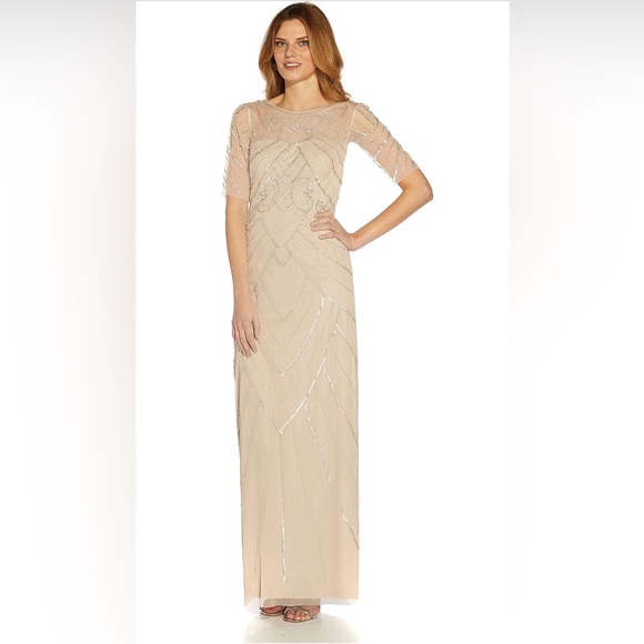 Adrianna Papell | Dresses | Adrianna Papell Womens Beaded Long Column ...